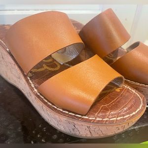 Sam Edelman Rita Corkscrew Wedge Sandal Tan Leather